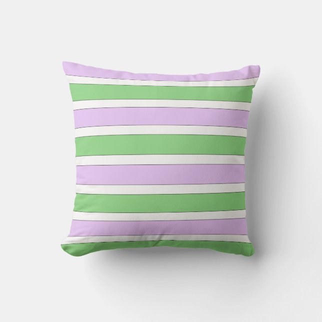 Vit, Lilac och Grönt Rand Pillow Kudde (Framsida)