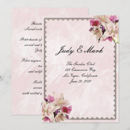 Vit Lilja Blommig Rosa Marmor Bröllopsmeny Kort