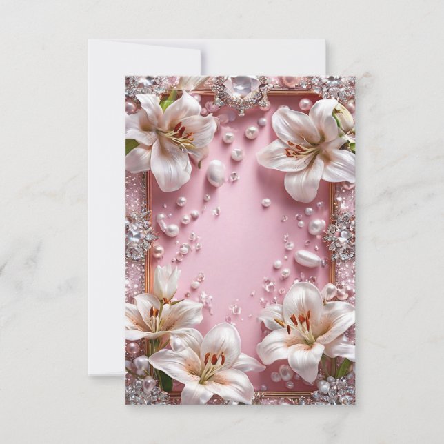 Vit lilja bröllopsram inbjudningar (Framsida)