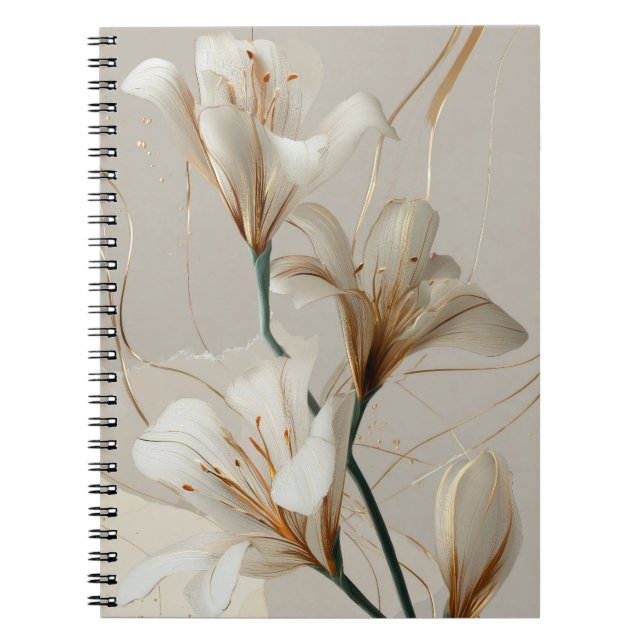 Vit Lilja Guld Minimalistisk Elegant Neutral Anteckningsbok (Framsidan)