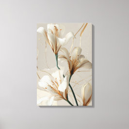 Vit Lilja Guld Minimalistisk Elegant Neutral Canvastryck