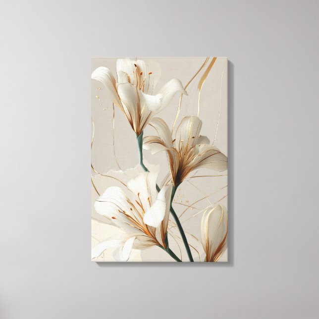 Vit Lilja Guld Minimalistisk Elegant Neutral Canvastryck (Framsida)