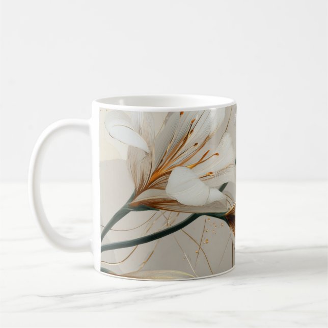 Vit Lilja Guld Minimalistisk Elegant Neutral Kaffemugg (Vänster)