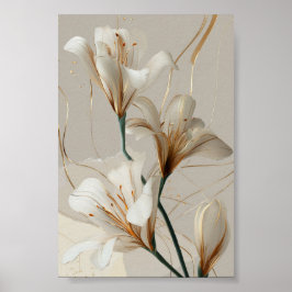 Vit Lilja Guld Minimalistisk Elegant Neutral Poster