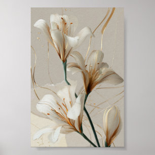 Vit Lilja Guld Minimalistisk Elegant Neutral Poster