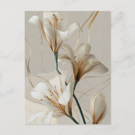 Vit Lilja Guld Minimalistisk Elegant Neutral Vykort