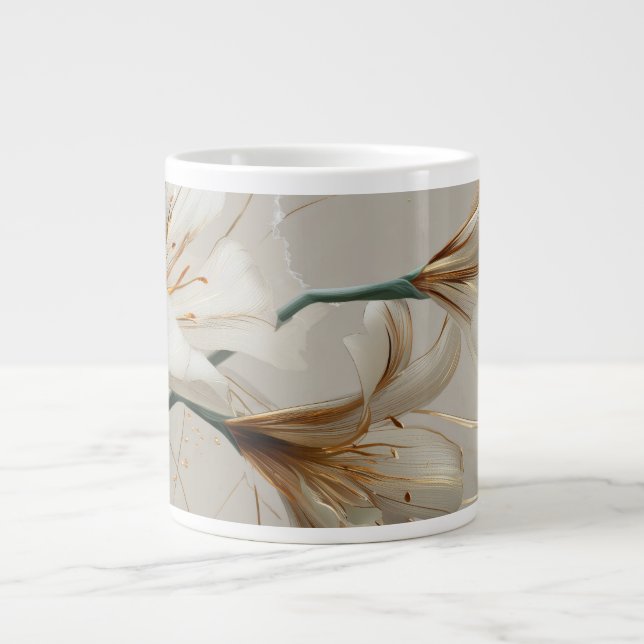 Vit Lilja Gylden Minimalistisk Elegant Neutral Jumbo Mugg (Framsidan)