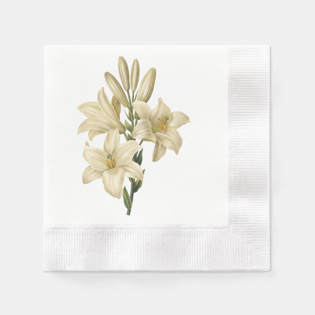 vit lilja (Lilium candidum) av Redouté Pappersservett (Framsidan)