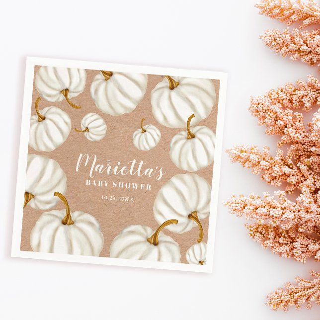 Vit, lilla pumpa, koldyna pappersservett (White Little pumpkin kraft fall baby shower Napkins)