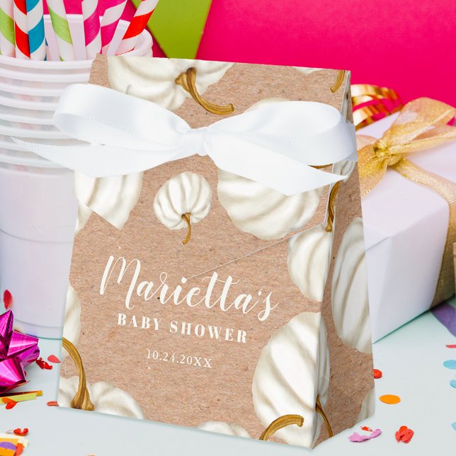 Vit, lilla pumpa, koldyna presentaskar (White Little pumpkin kraft fall baby shower Favor Box)