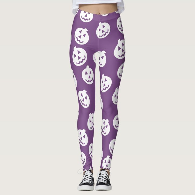 Vit/lilor för damasker för jackO'Lantern Leggings (Framsida)