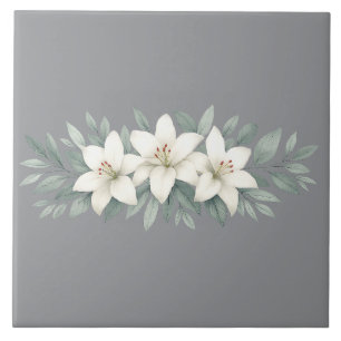 Vit Lily Blommigt Elegant Botaniskt accent Kakelplatta