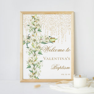Vit Lily Blommigt Guld Kor Baptism Välkomstorm Poster