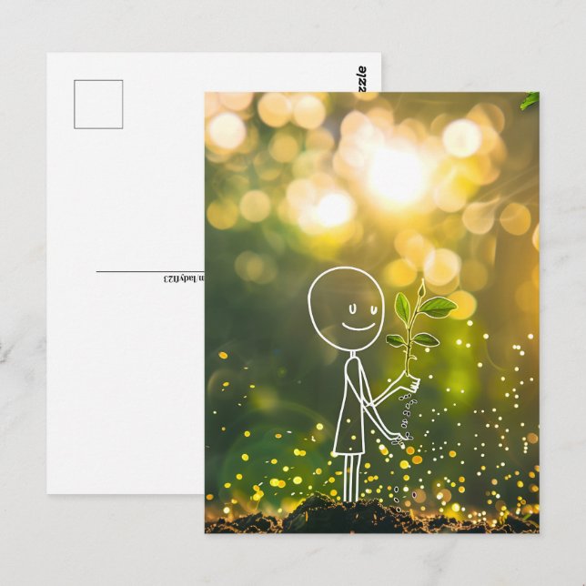 Vit linjekonst stick figur, postkorsning vykort (Fram/baksida)