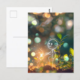 Vit linjekonst stick figur, postkorsning vykort