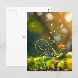 Vit linjekonst stick figur, postkorsning vykort