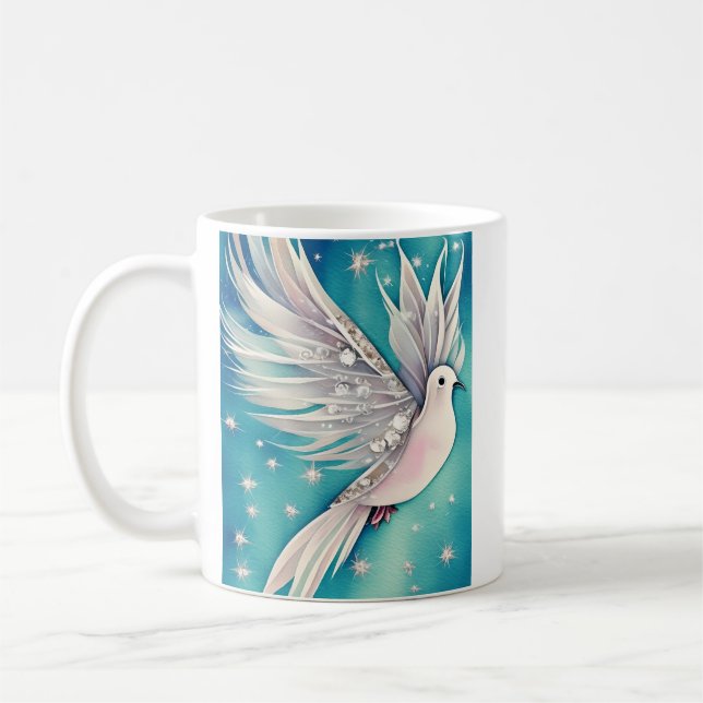 Vit liten duva med eteral vingar kaffemugg (Vänster)