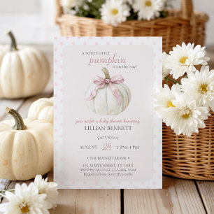 Vit Liten Pumpa Rosa Prickar Baby Shower Inbjudningar