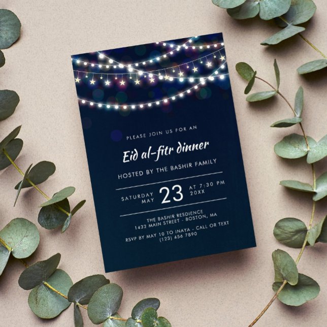Vit Ljus Blue Eid al-fitr Middag Inbjudningar (Skapare uppladdad)