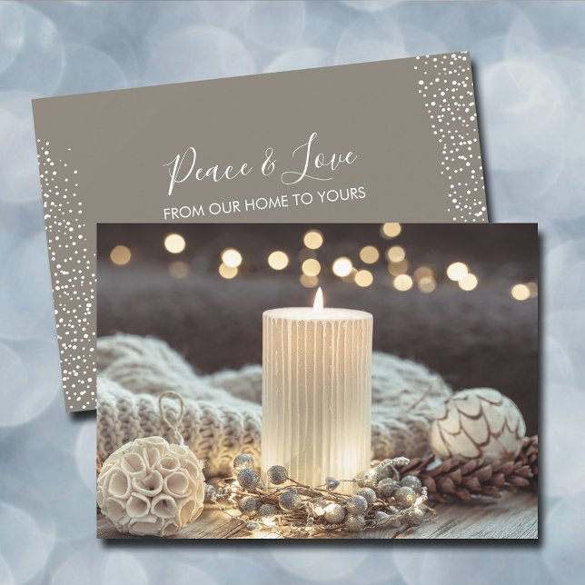 Vit ljus - jul julkort (White candle cozy Christmas holiday flat greeting cards with your message on the back)