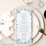Vit Ljus Mjuk Paste Blåa blommor Blommigt Bröllop Meny<br><div class="desc">Menykort för personlig Bröllop - Menymenyer för Elegant av Anpassningsbar Ange tonen för en oförglömlig matupplevelse med våra menykort för personligt bröllp, som är designade för att komplettera din bröllopsmottagning. Oavsett om du planerar en lyx, rustik, blommigt eller modern bröllop, lägger de här menykorten för personlig till en elegant vid...</div>