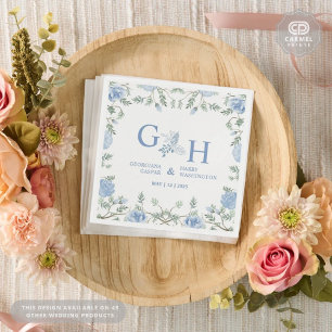 Vit Ljus Mjuk Paste Blåa blommor Blommigt Bröllop Pappersservett