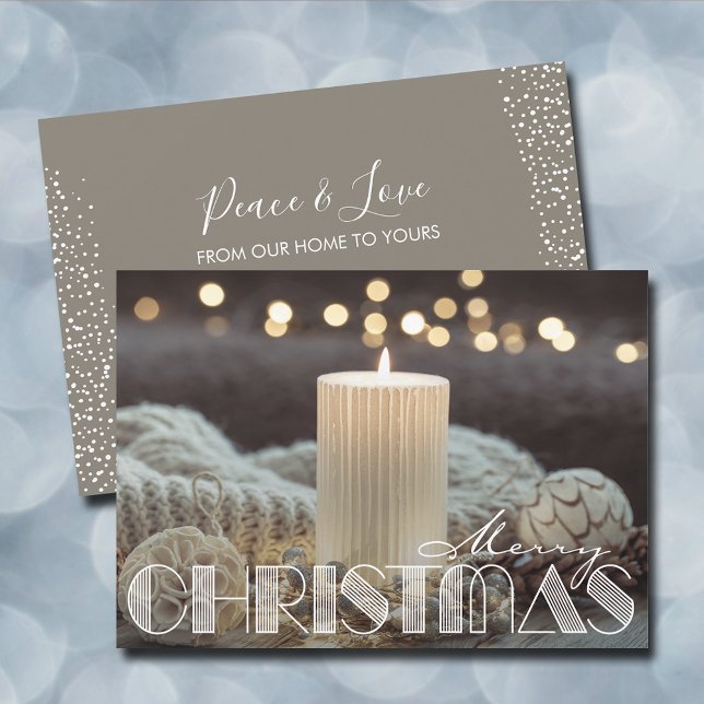 Vit ljus Mysigt jul Julkort (White candle cozy Merry Christmas holiday flat greeting  cards)