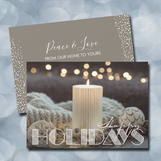 Vit ljus Mysigt jul Lycklig Julkort (White candle cozy Happy Holidays flat greeting cards)