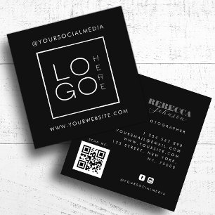 Vit Logotyp för svart Anpassningsbar Foto QR-kod S Fyrkantigt Visitkort