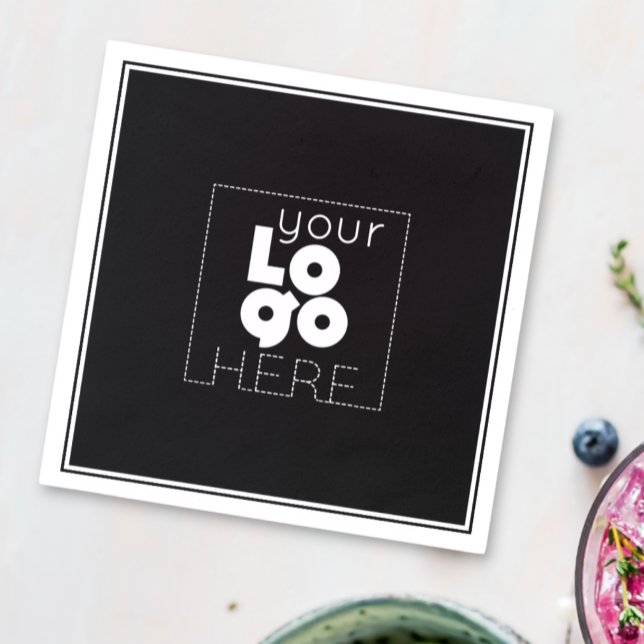 vit logotyp på svarta pappra party-blöjor pappersservett (Skapare uppladdad)