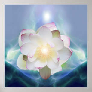 Vit lotus-blomma i blå kristaller poster