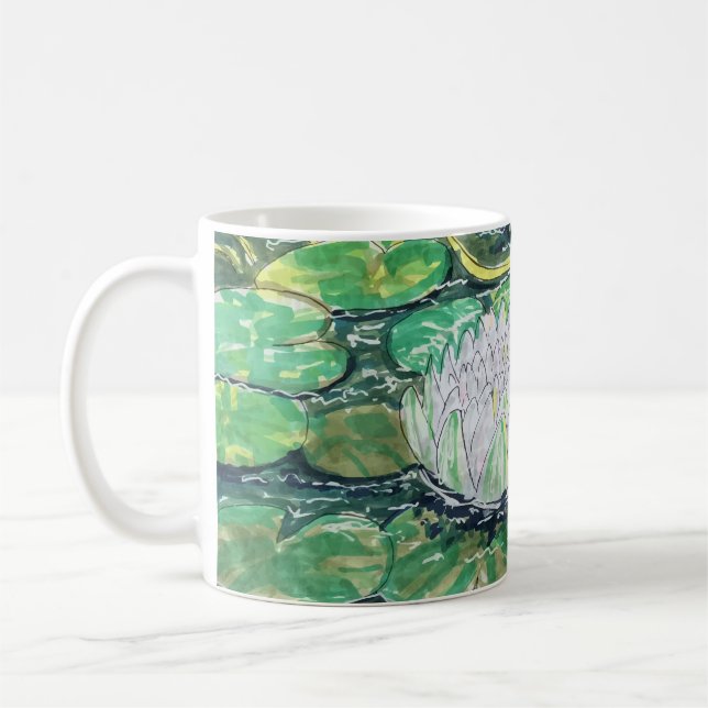 Vit Lotus och Näckrosblad Kaffemugg (Vänster)