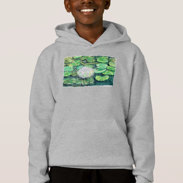 Vit Lotus och Näckrosblad T Shirt (Framsida)