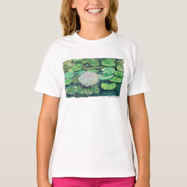 Vit Lotus och Näckrosblad T Shirt (Framsida)