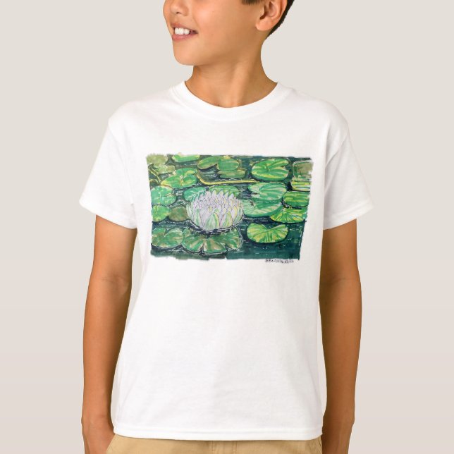 Vit Lotus och Näckrosblad T Shirt (Framsida)