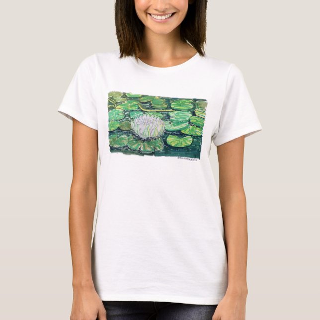 Vit Lotus och Näckrosblad T Shirt (Framsida)