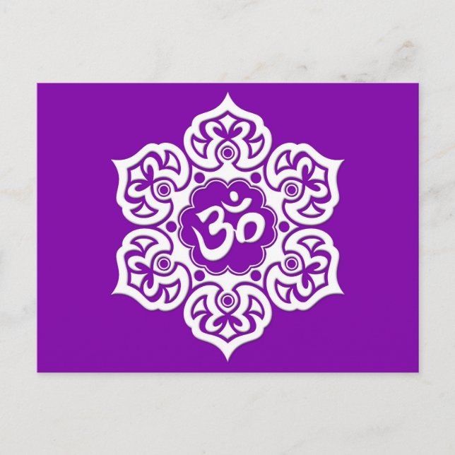 Vit Lotusblomma Om på Lila Vykort (Framsida)