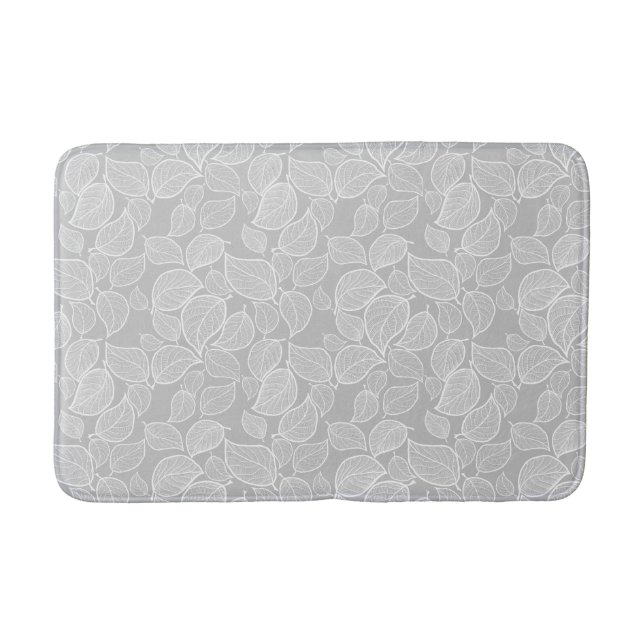 Vit Löv på Silver Grått Bath Mat Badrumsmatta (Framsidan)
