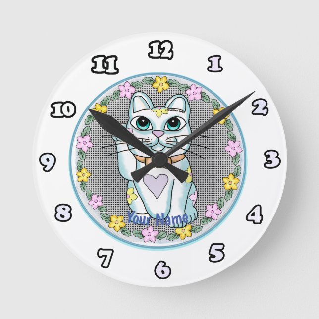 Vit Lucky Cat klocka (Framsida)