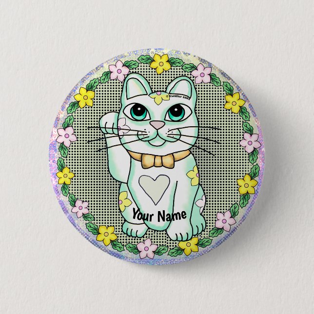 Vit Lucky Cat-pinn Knapp (Framsida)