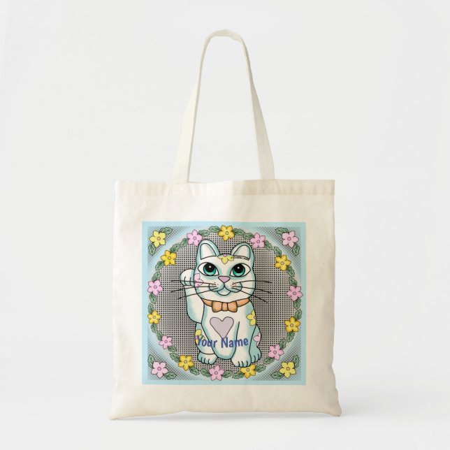 Vit Lucky Cat  Tygkasse (Framsidan)