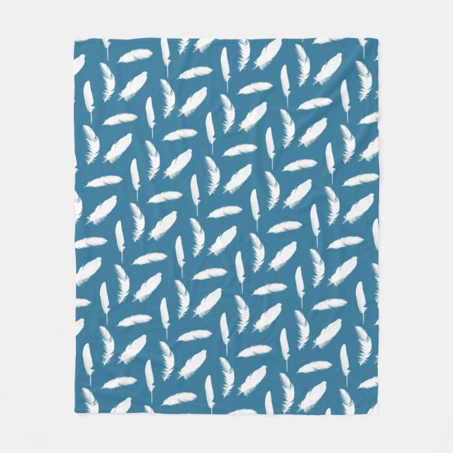 Vit ludd Skriv ut på Denim Blue Fleece Blanket (Framsidan)