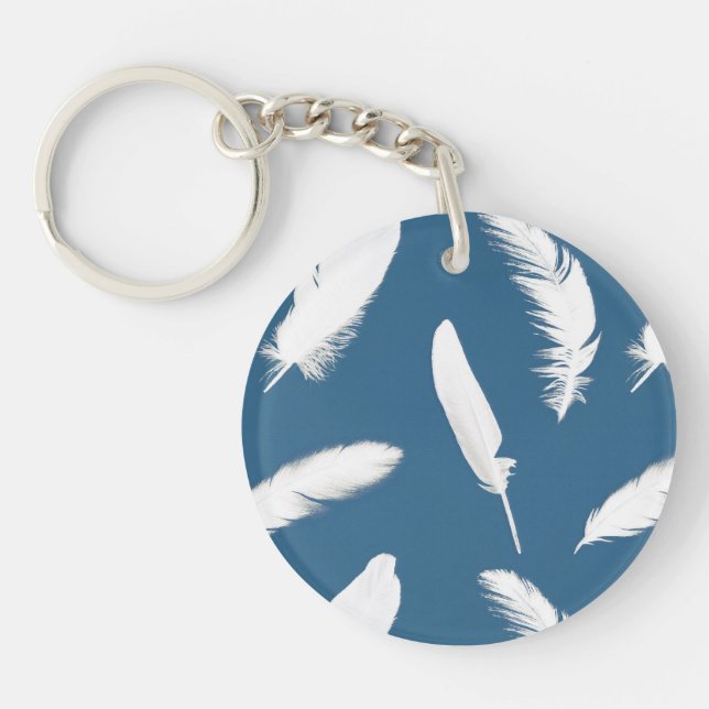 Vit ludd utskriven på denimblått (Framsidan)