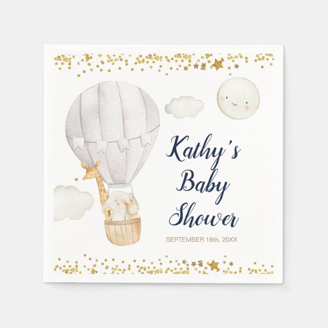 Vit Luftballong, jungle Baby Shower Pappersservett (Framsidan)