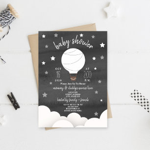 Vit Luftballong + Stars Black + White Shower Inbjudningar