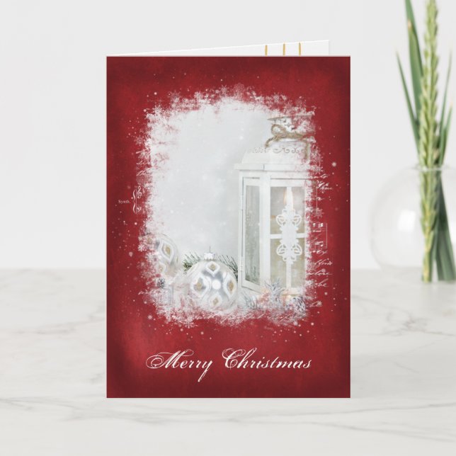 Vit lyktljusstake med ornament kort (Framsida)