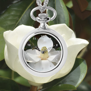 Vit Magnolia-Blommar - fotografiskt botaniskt Armbandsur