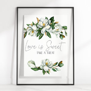 Vit Magnolia Blommig Bröllop Kärlek Är Söt Förmån Poster