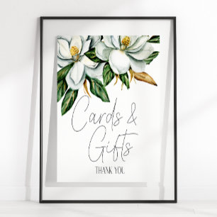 Vit Magnolia Blommig Bröllopskort & Gåvor Skylt