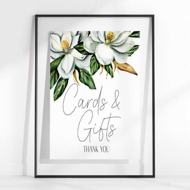 Vit Magnolia Blommig Bröllopskort & Gåvor Skylt (Skapare uppladdad)
